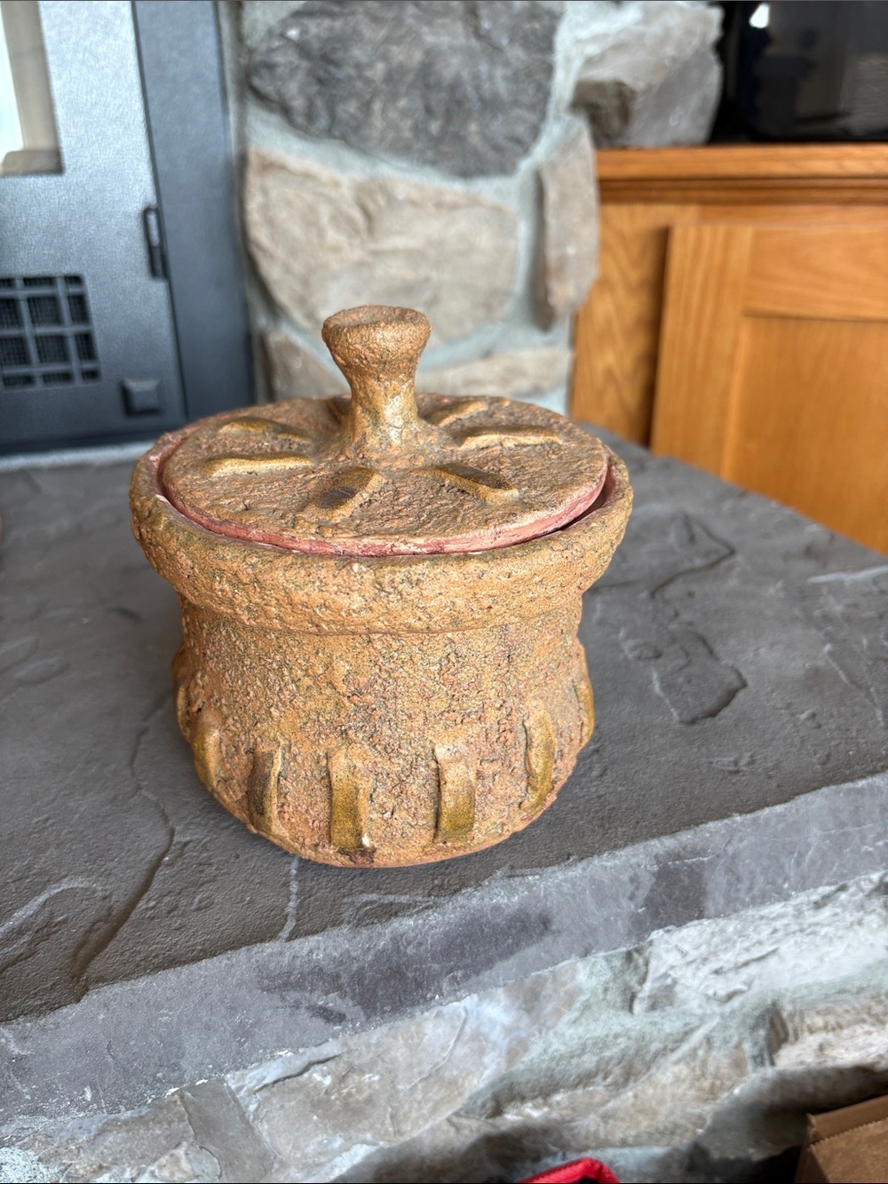 Brutalist Textured Decorative Lidded Jar in Rusty Brown